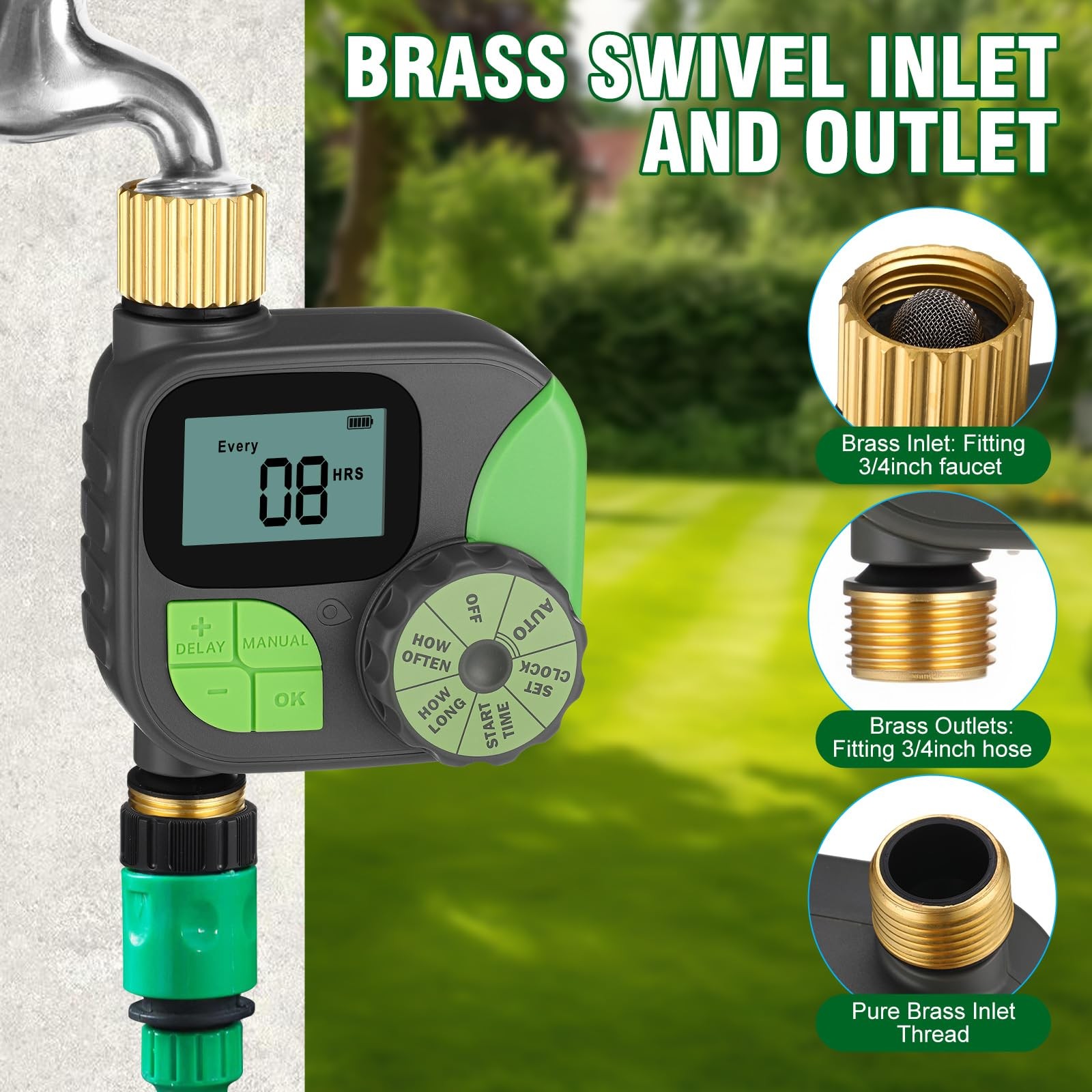 Water Timer, Sprinkler Timer with Brass Inlet and Outlet Programmable Garden ...
