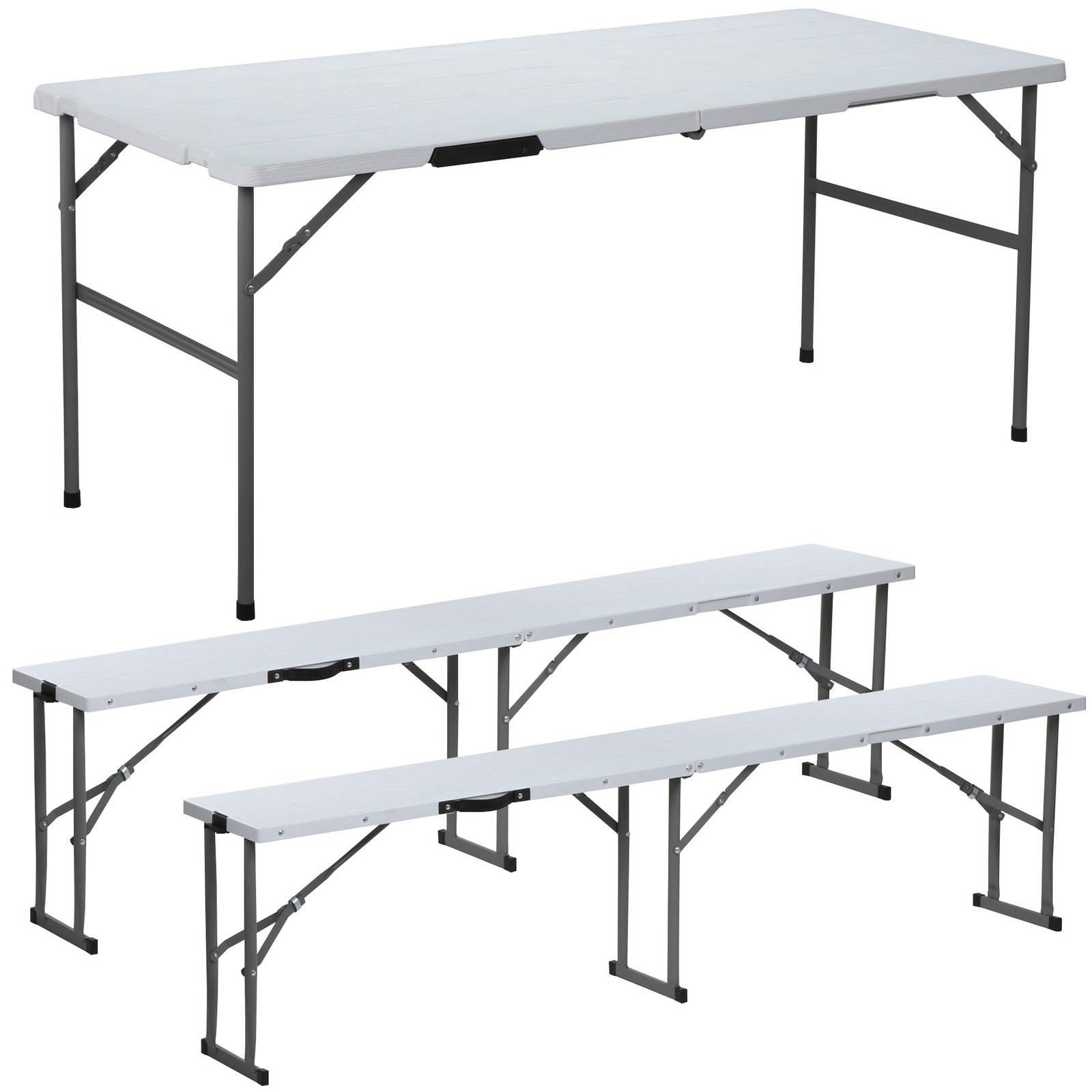 Compact Foldable Picnic Table with Storage Benches Weather Resistant HDPE Table