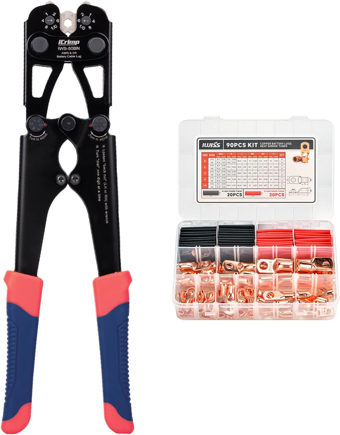 Battery Cable Lug Crimping Tool Kit for Copper Lugs Awg 8-1/0,Battery Cable Crim