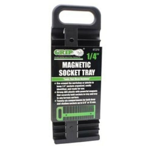 Grip 1/4" Drive Magnetic Sockets Tray Shallow Deep 26 Slot Organizer 67270 BLACK
