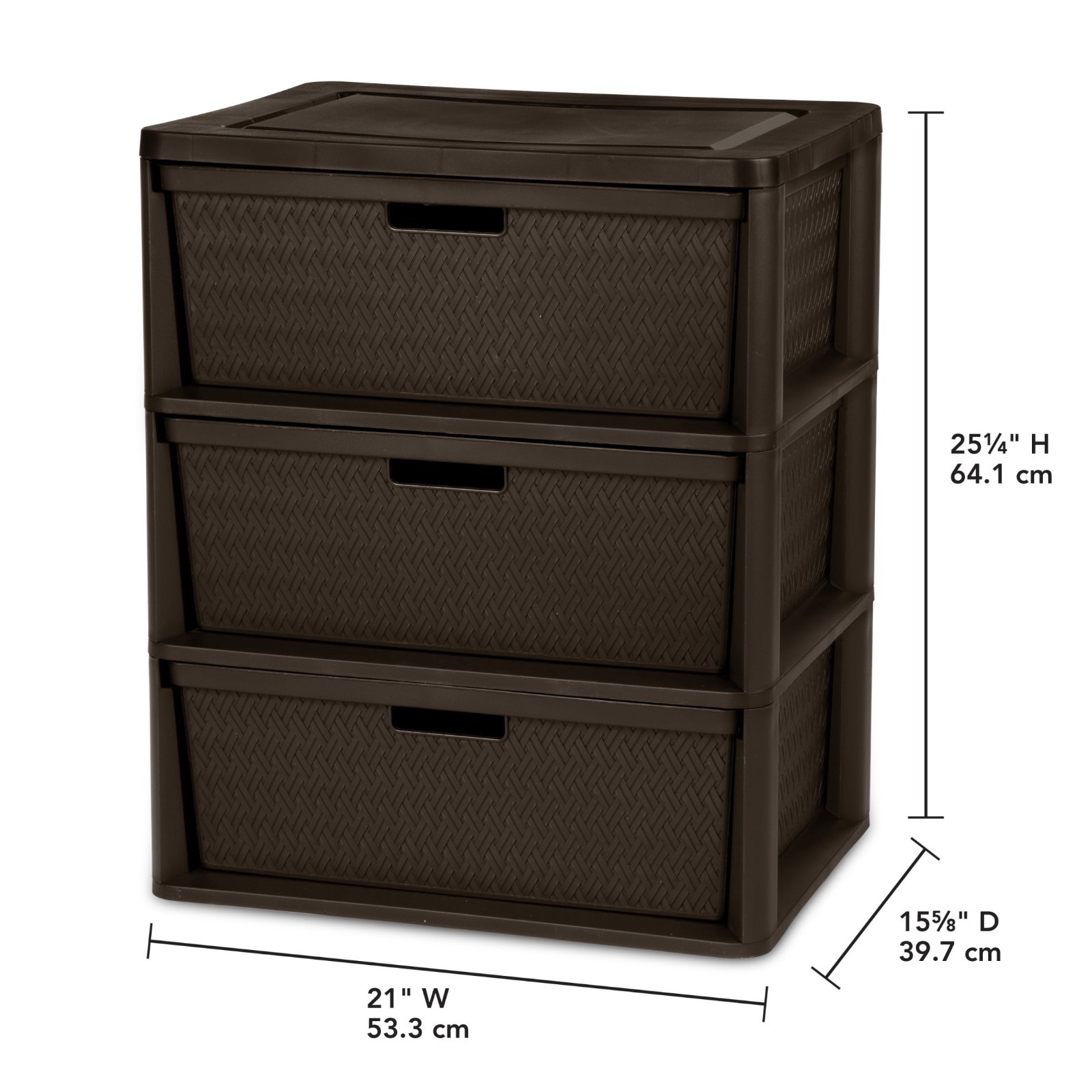 Sterilite Wide 3 Drawer Storage Tower Brown