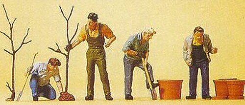 Preiser People Working Men Planting Trees (4) - Model Railroad Figures - HO