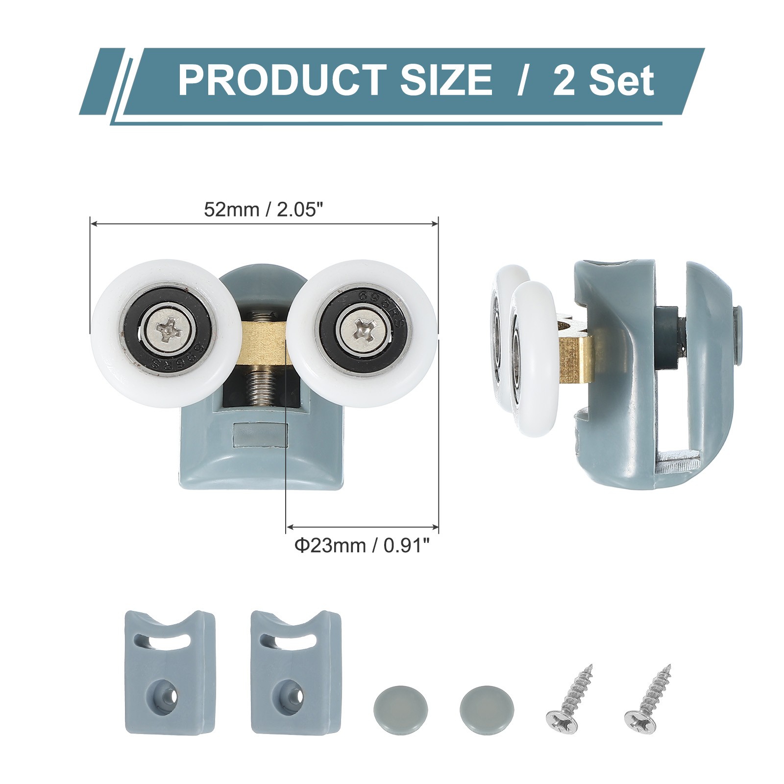 2Pcs 23mm Double Shower Door Rollers Plastic Top Wheels Pulleys Guide Grey