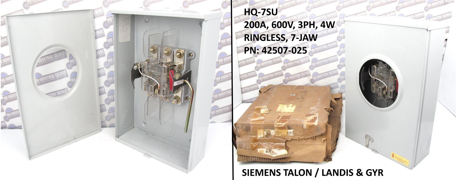 TALON - 42057-025 - HQ-7SU - 200A RINGLESS METER SOCKET - HQU 7 JAW 600V 3PH