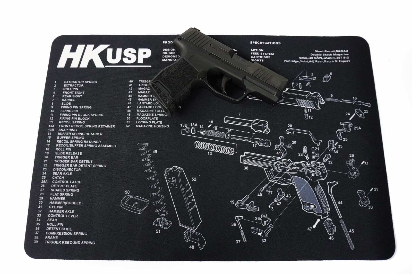Gun Cleaning Mat for HK USP heckler & koch Breakdown Schematics Parts Diagram