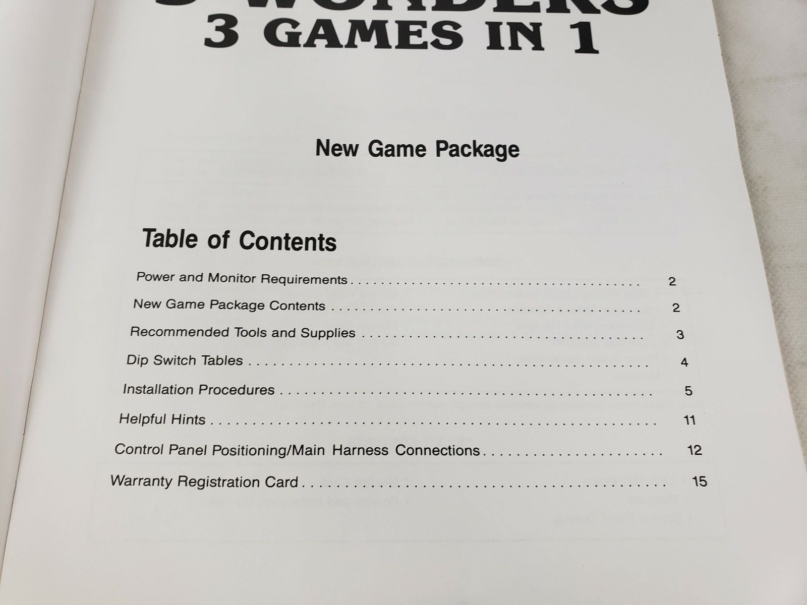1991 Capcom 3 Wonders Operation, Service, Instruction Manual