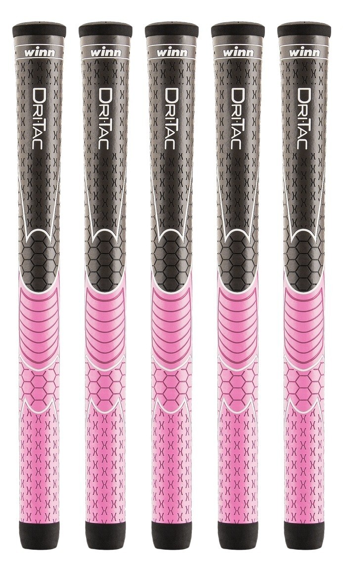 Set of 5 Winn Dri-Tac Golf Grips for Women - Pink/Dark Grey 3DT-GPK