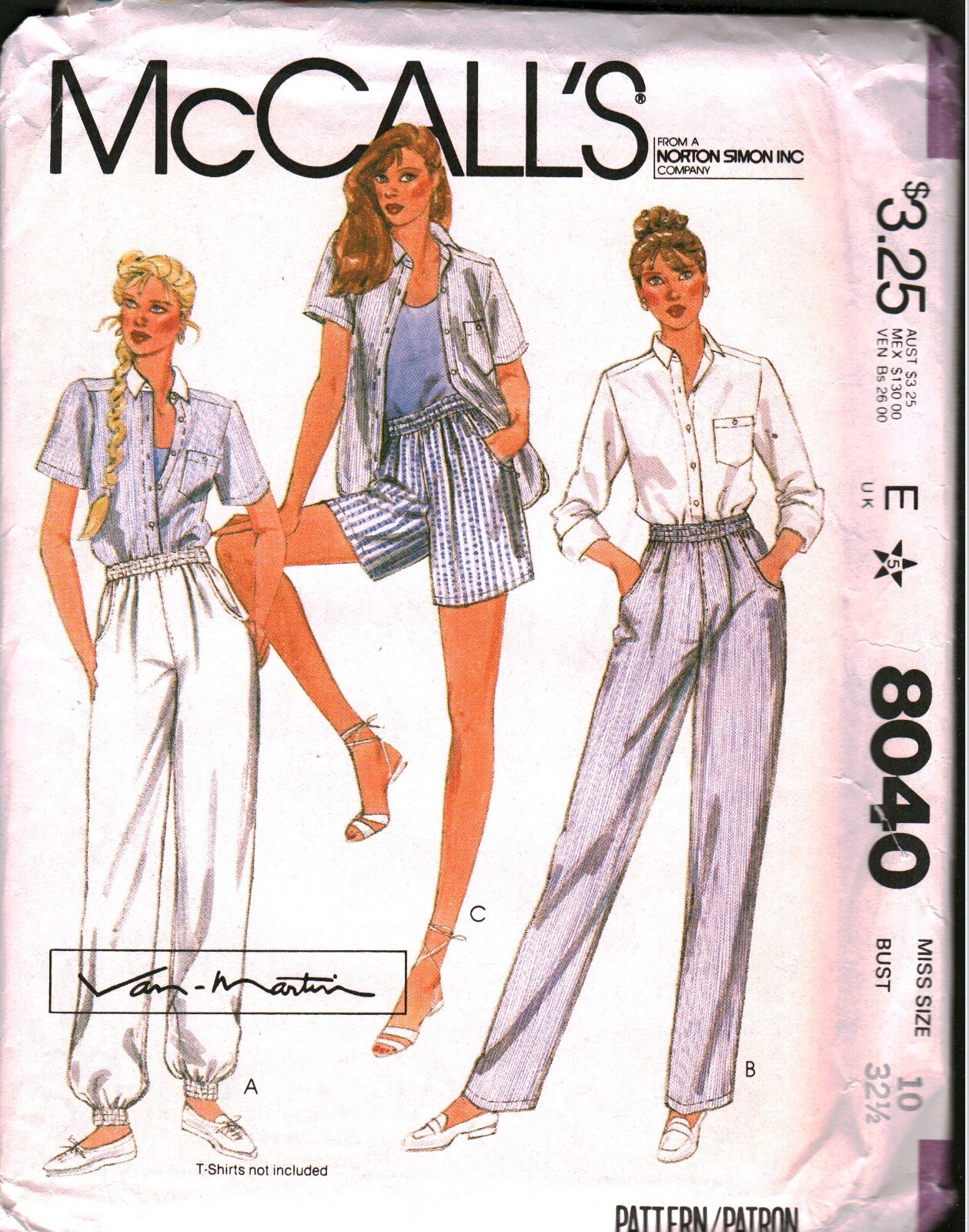8040 Vintage McCalls SEWING Pattern Misses 1980s Shirt Pants Shorts UNCUT OOP 0