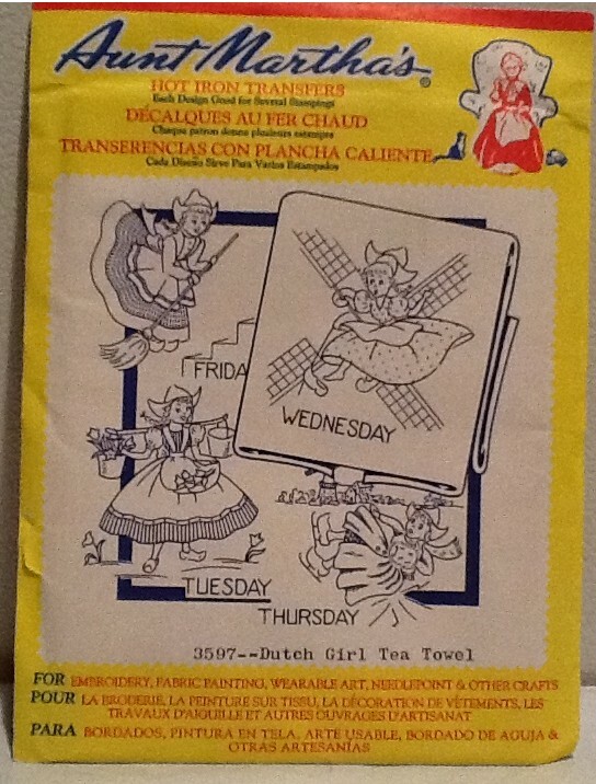 Aunt Marthas Dutch Girl Tea Towel 3597 MINT Hot Iron Embroidery Transfer Pattern
