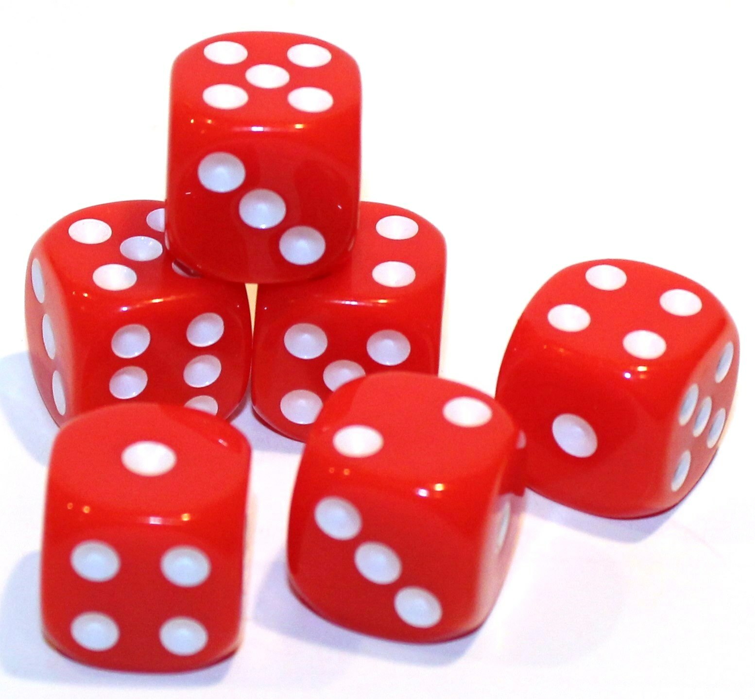 New Set of 6 Opaque Rounded Corner 16mm Dice - 5/8" Game Dice - Red