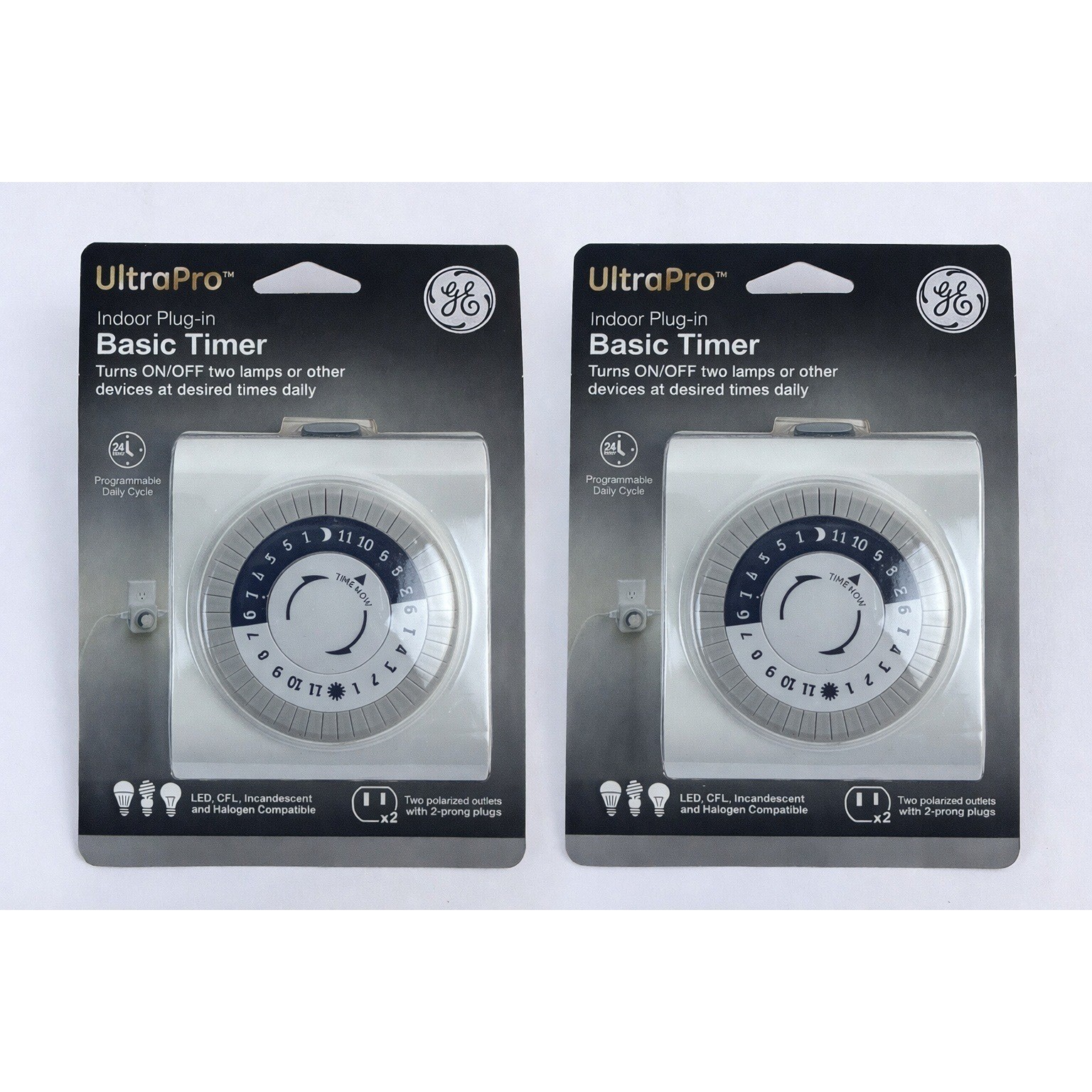GE UltraPro Indoor Plug-In Basic Timer 2-Pack 2-Outlet 24-Hour Programmable