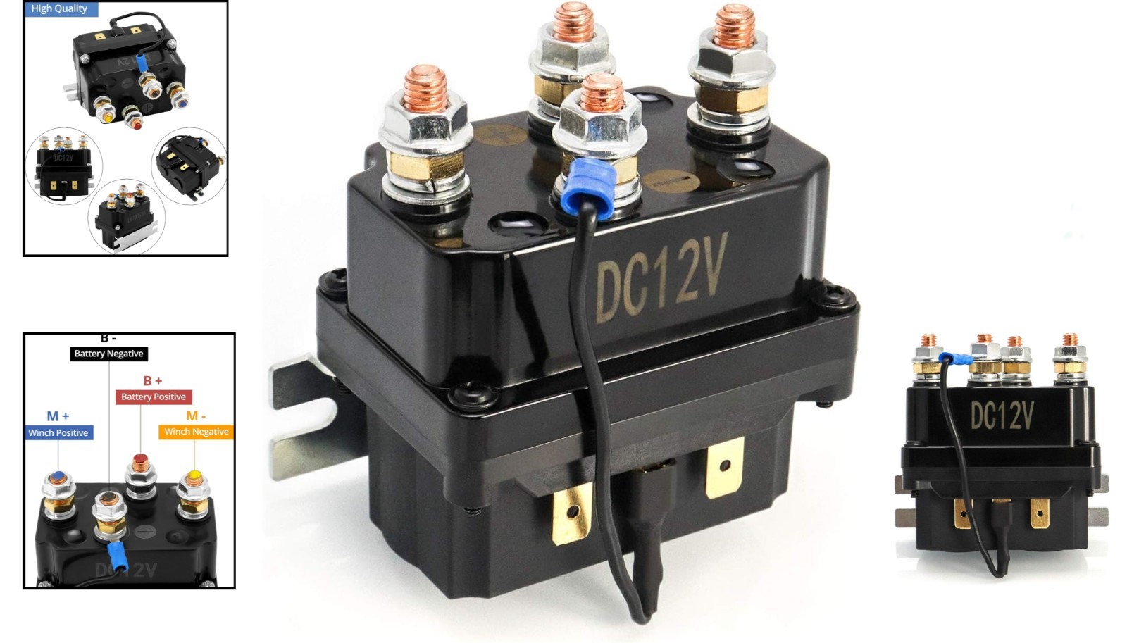 Efficient 12V 250A Silver-Plated Relay for Reliable Winch Control - Lightweight