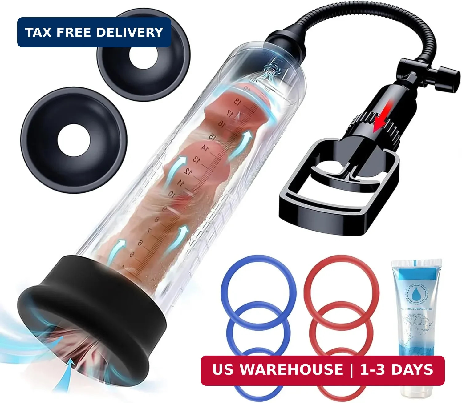 Penis Pump for Men - Manual Vacuum Enlarger with Strong Suction, 3 Silicone Slee