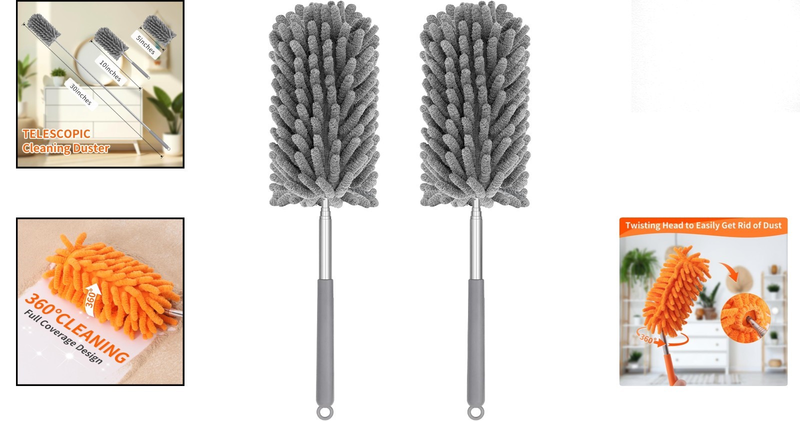 Compact Washable Duster with 360° Rotatable Head for Home, Office & Car Cleaning