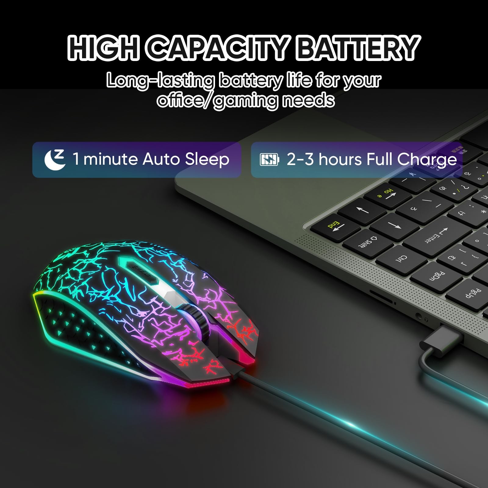 MELOGAGA Bluetooth Wireless Gaming Mouse, 2.4G Cordless RGB Black