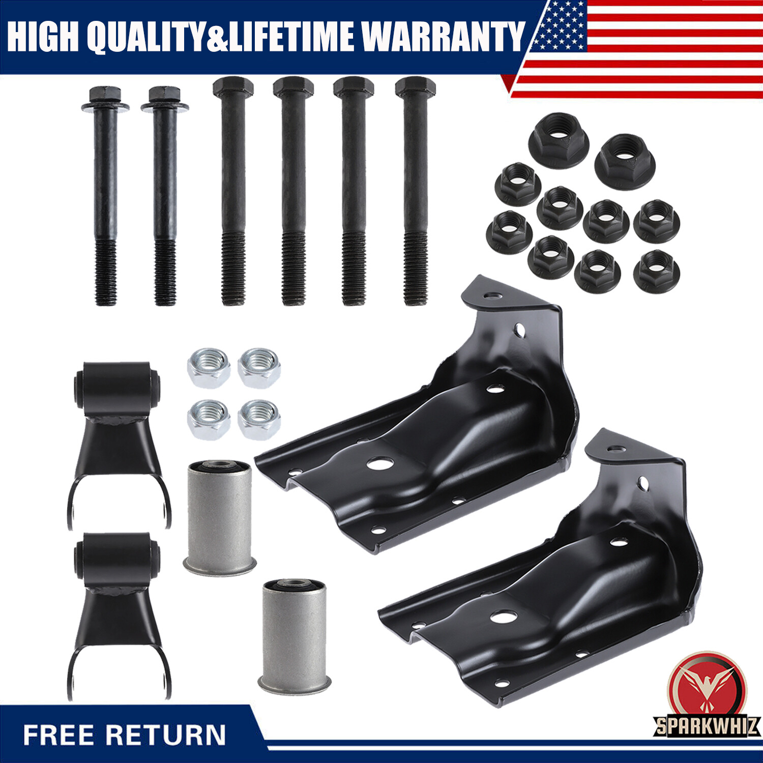 2x Rear ward Leaf Spring Shackle & Bracket Hanger Set For Chevy GMC Sierra 1500