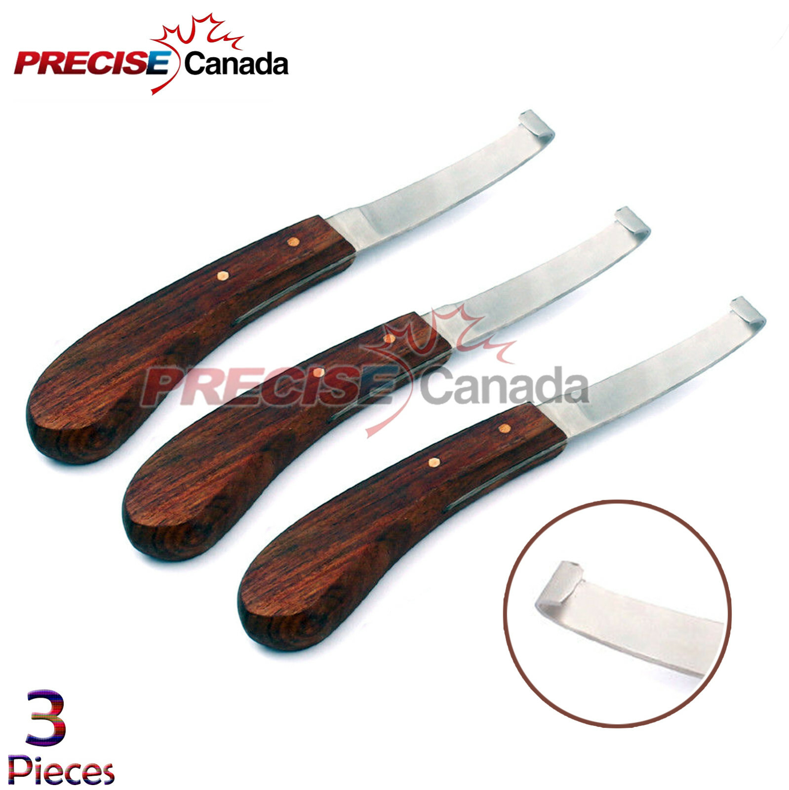 3 Hoof Knife Right Hand Wide Blade Farrier Equine Horse Goat Wooden Handle Steel