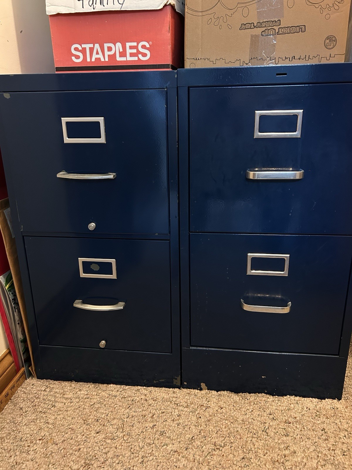 2 Blue Metal Vertical Filing Cabinets, 2-Drawer Office File