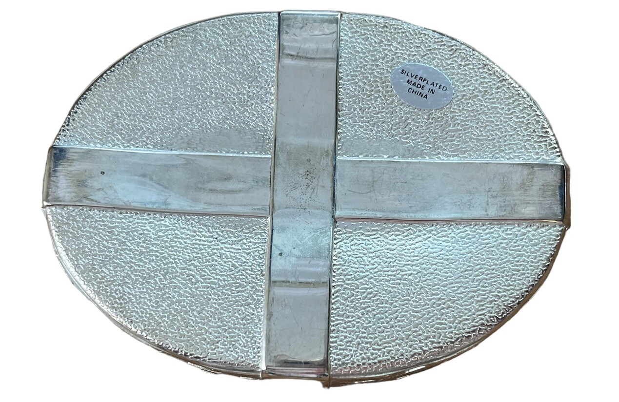 Godinger Silver Plated Two Tone Lined Oval Trinket Box