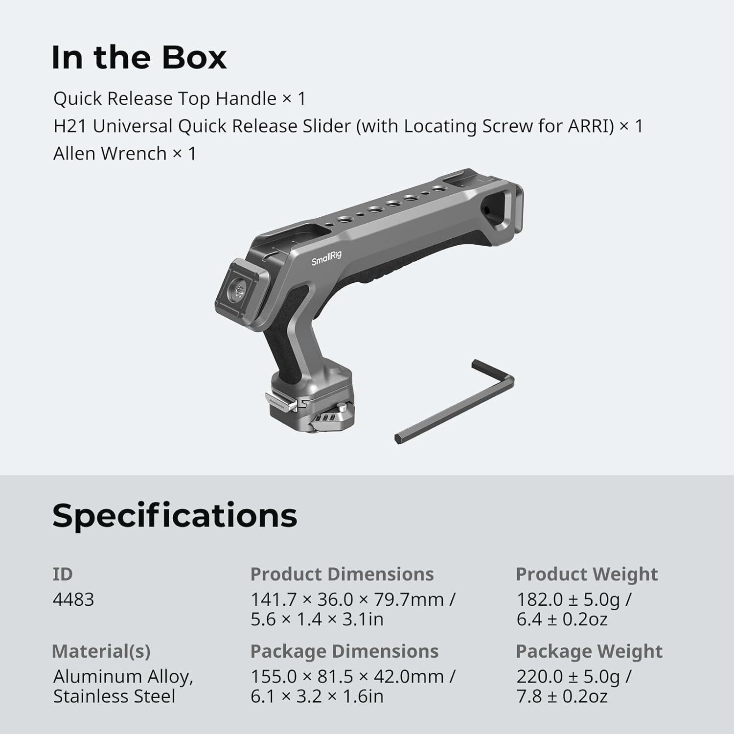 SmallRig Quick Release Top Handle with Quick Release Slider 15kg Max. Load