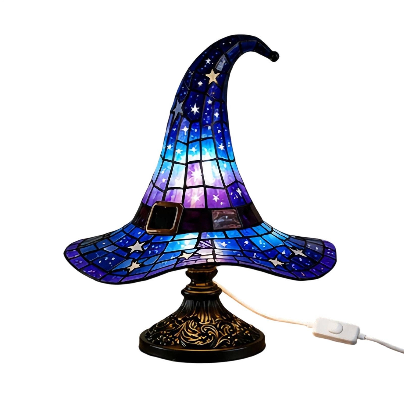 Stained Resin Witch Hat Lamp,USB Powered Gothic Wizard Hats Night Light