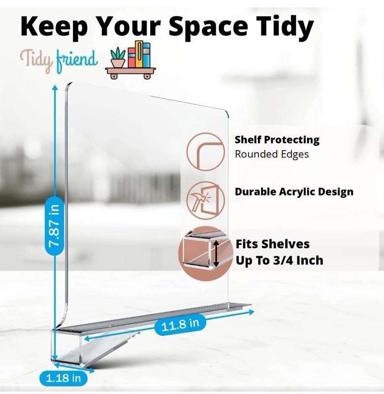 ACRYLIC SHELF DIVIDERS FOR CLOSETS, PANTRIES, SHELVES - SHELF ORGANIZERS PK OF 4