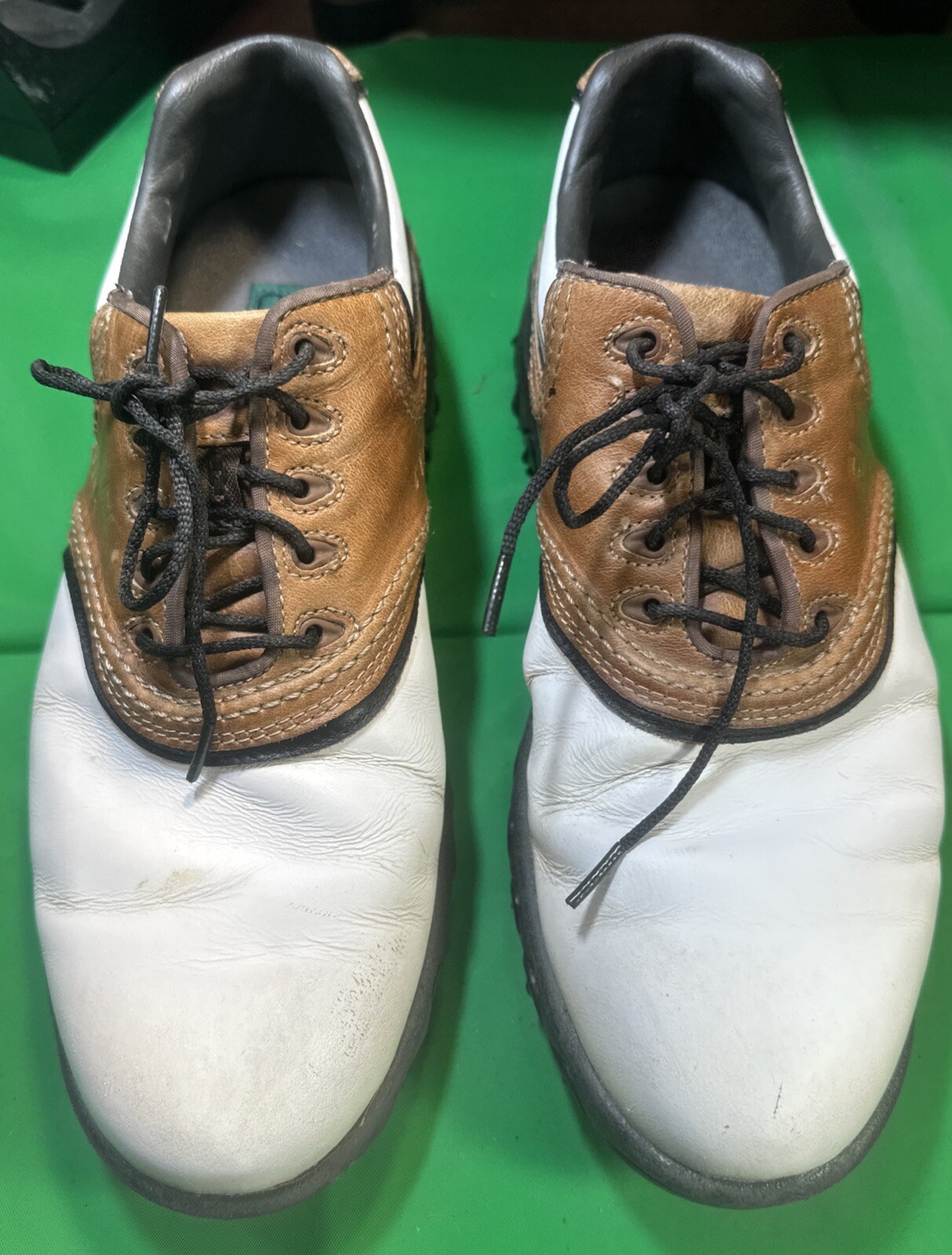 •Footjoy Contour Series Mens 54024 Lace Up White Brown Golf Shoes Size 8 M P-024