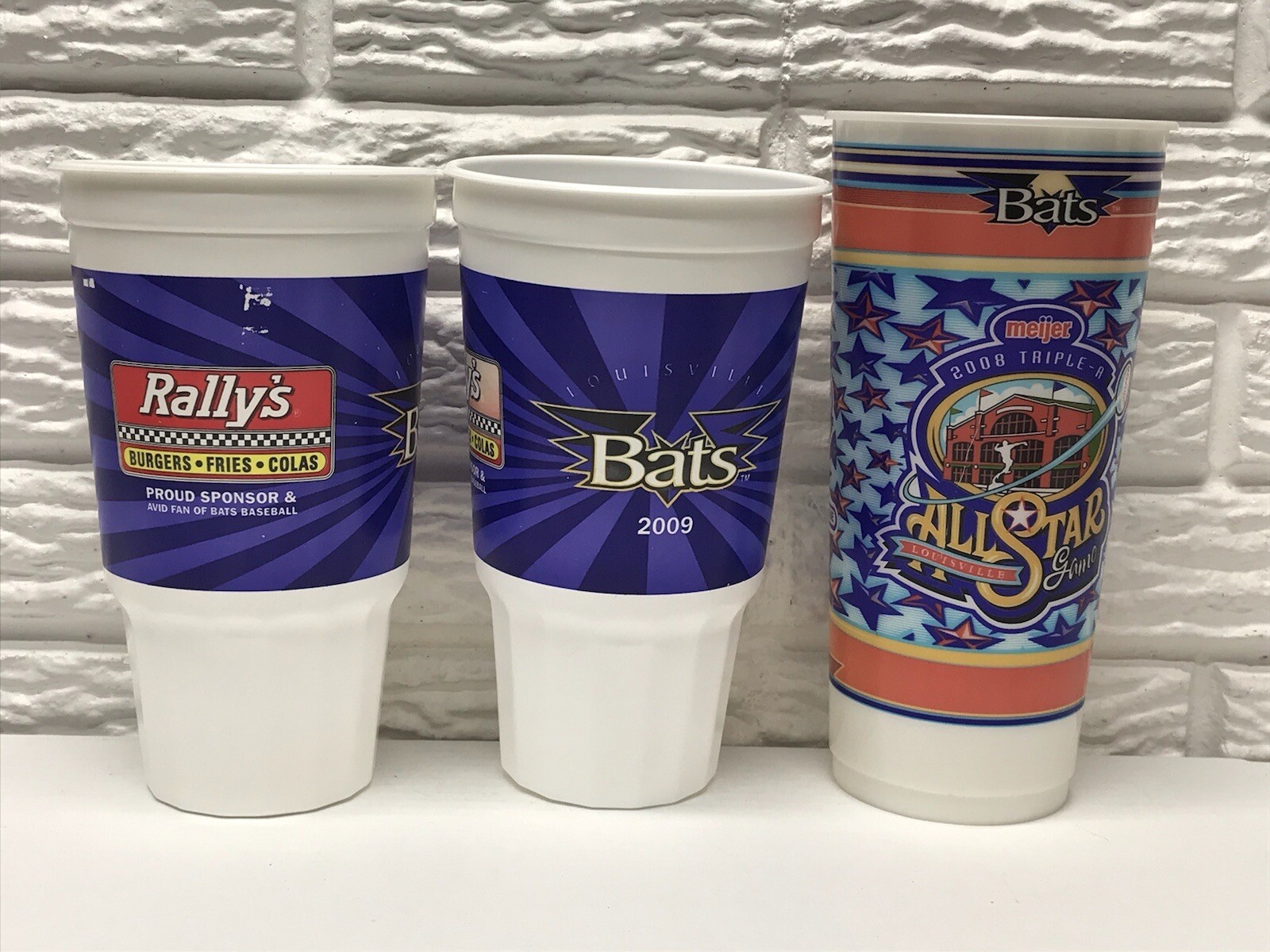 Lot of 3 Louisville Bats MILB Beverage Cups Cincinnati Reds Affiliate 2008-09