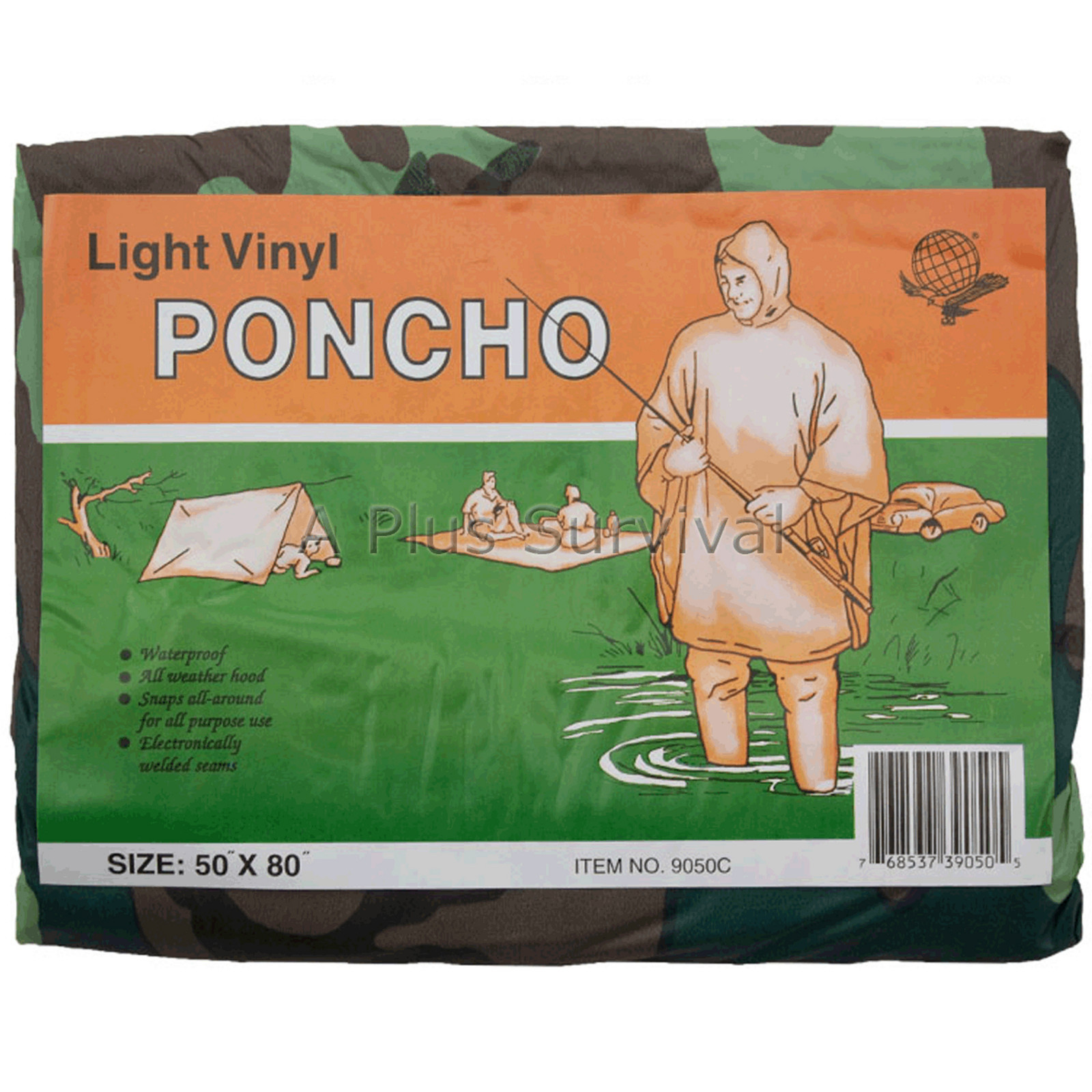 Camo Heavy Duty Emergency Poncho with Hood 50" x 80" Survival Emergency Kit