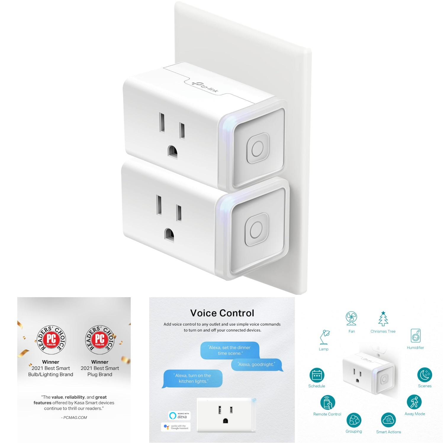 Smart Wi-Fi Outlet Pack Of 2 White 15 Amp Remote Control Alexa Compatible