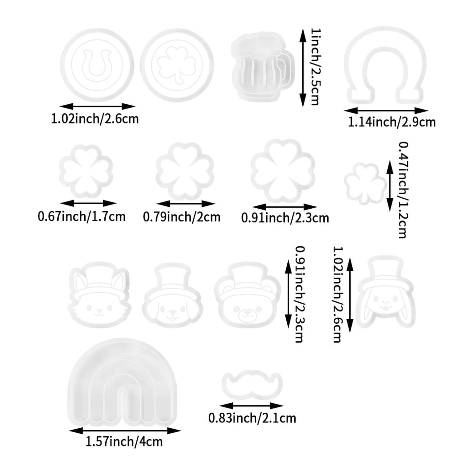 St. Patrick's Day Polymer Clay Cutters Set - 10pcs Sharp & Durable Leprechaun...