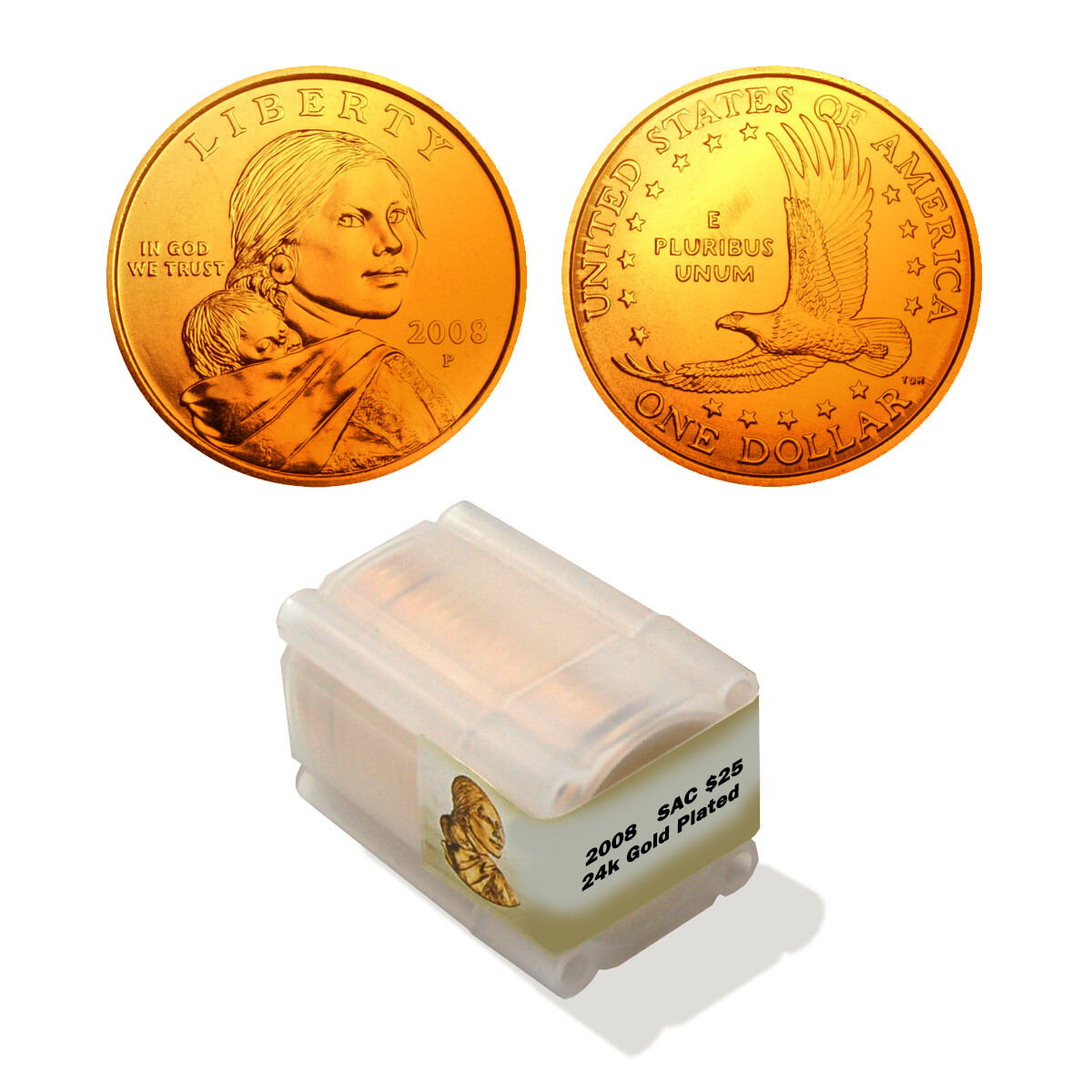2008 Sacagawea Native American Dollar gold layered Roll (25pc)
