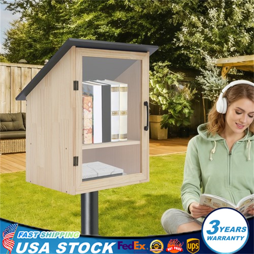 Premium Pine Wood Little Free Library Book Cabinet 2-Tier Book Organizer