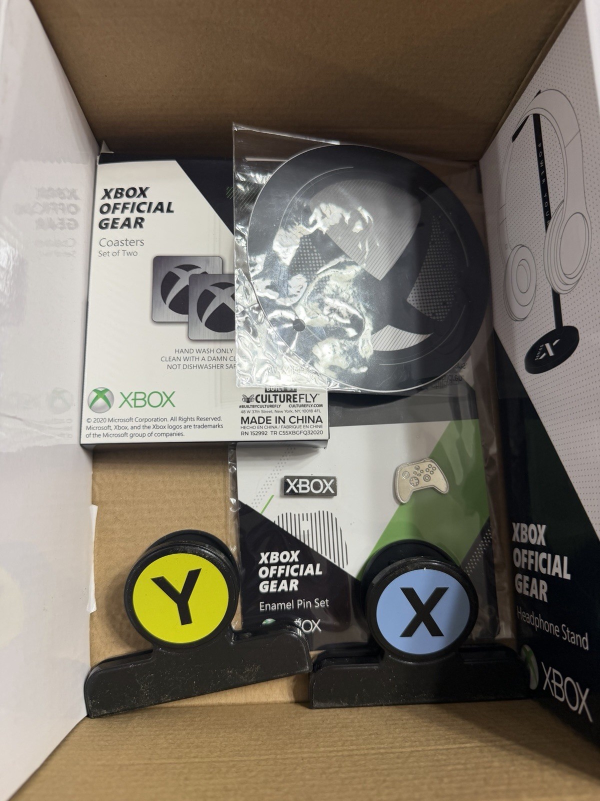 Xbox Official Gear Bundle Hat Headset Stand Pins Coaster Accessories Lot