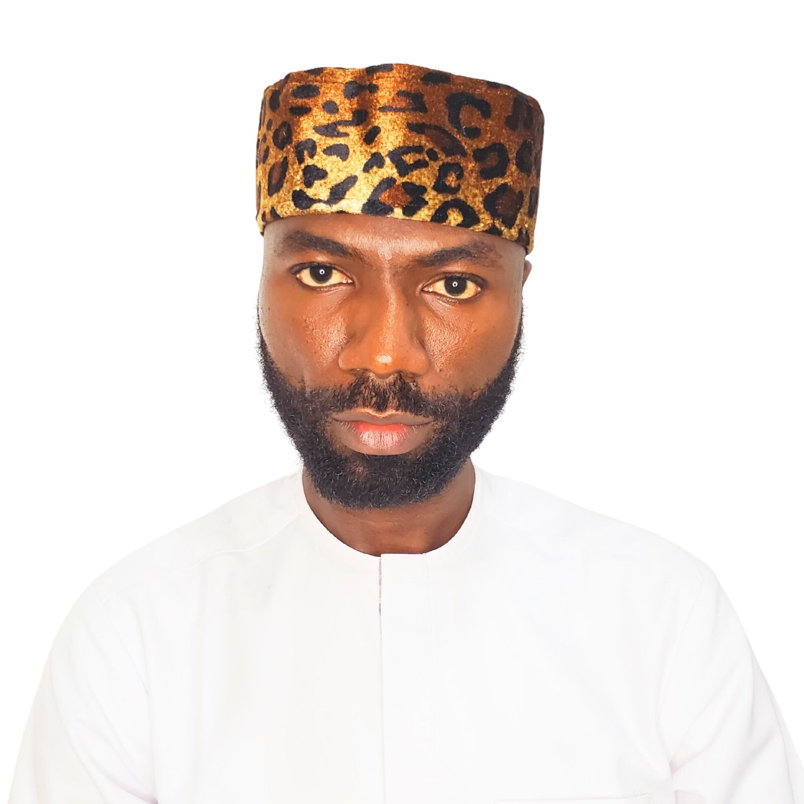 Leopard Print Kufi Hat,  African Animal Bold Print Men Beanie Velvet Hat