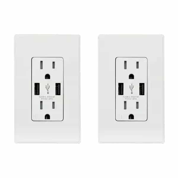 ELEGRP 5.0 Amp Dual USB Charger 15 Amp Duplex Tamper Resistant Receptacle 2/Pk