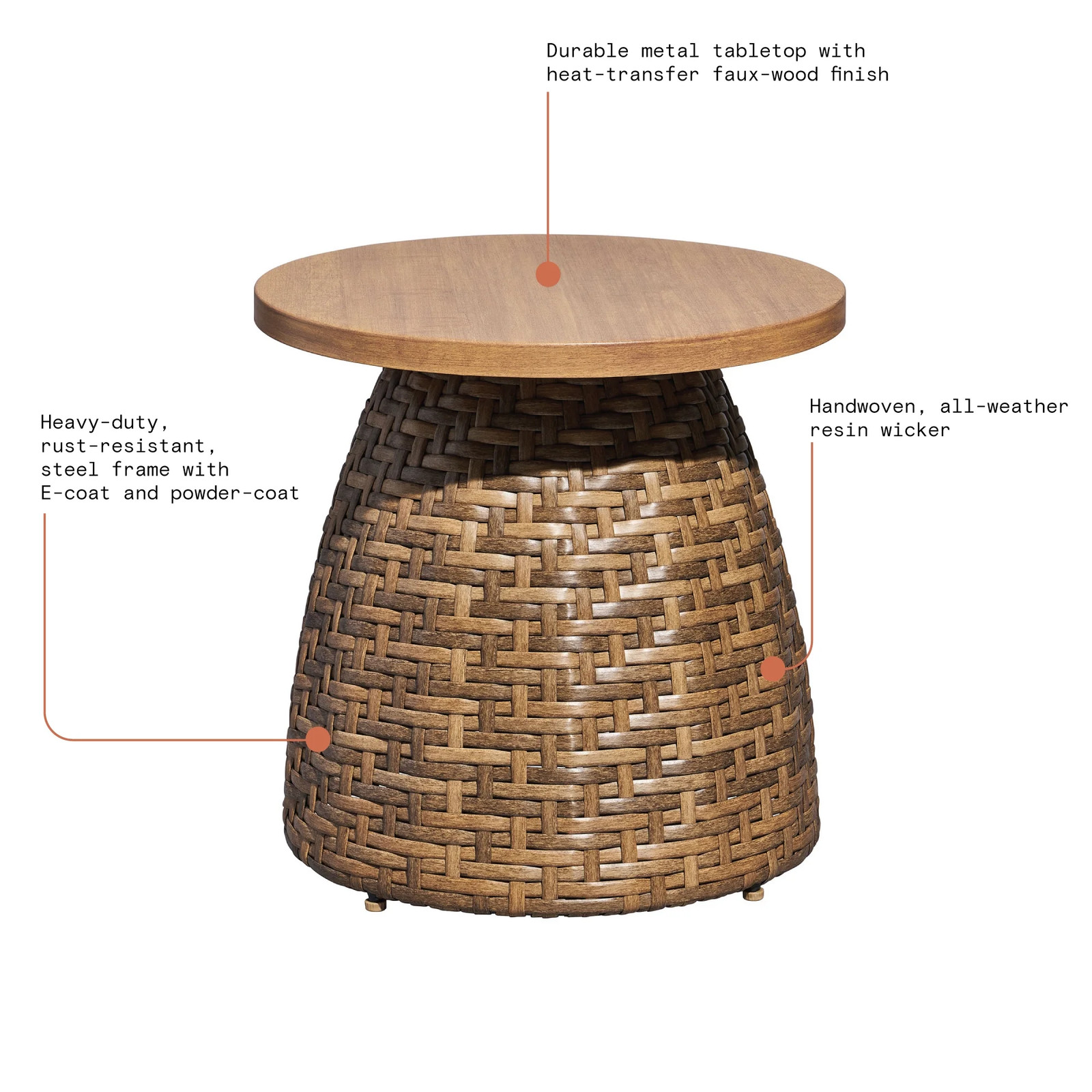 Beautiful BE5636225828008 Wicker Outdoor Side Table with Faux Wood Top by Drew