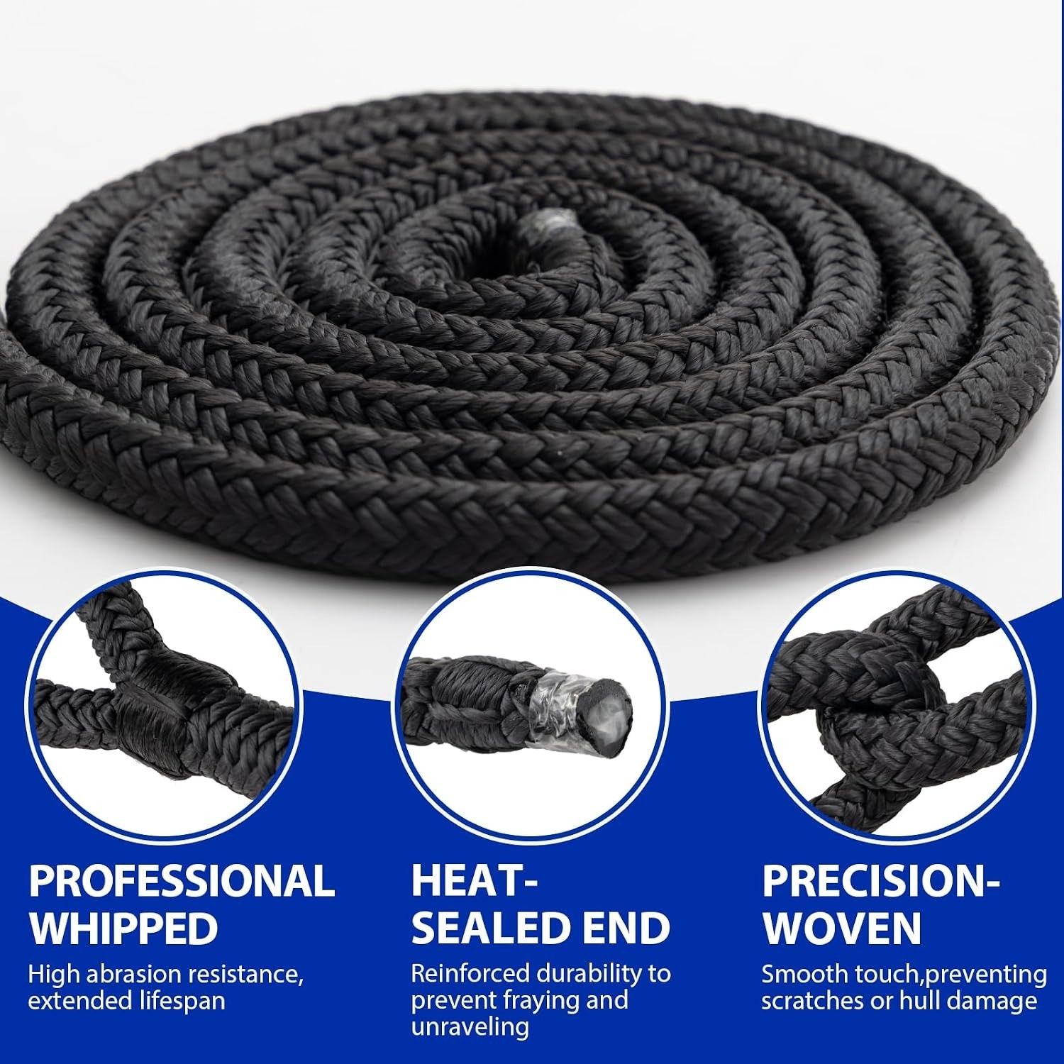 Durable Double Braided Nylon Dock Lines with Pre-Spliced Loop - 40ft Total