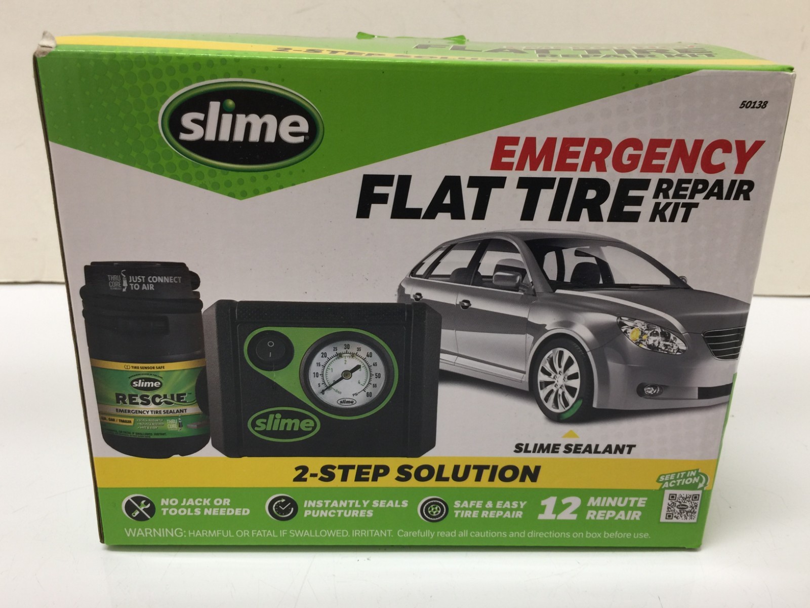 Slime 50138 Emergency Flat Tire Repair Kit, Puncture for Car & Highway Vehicles