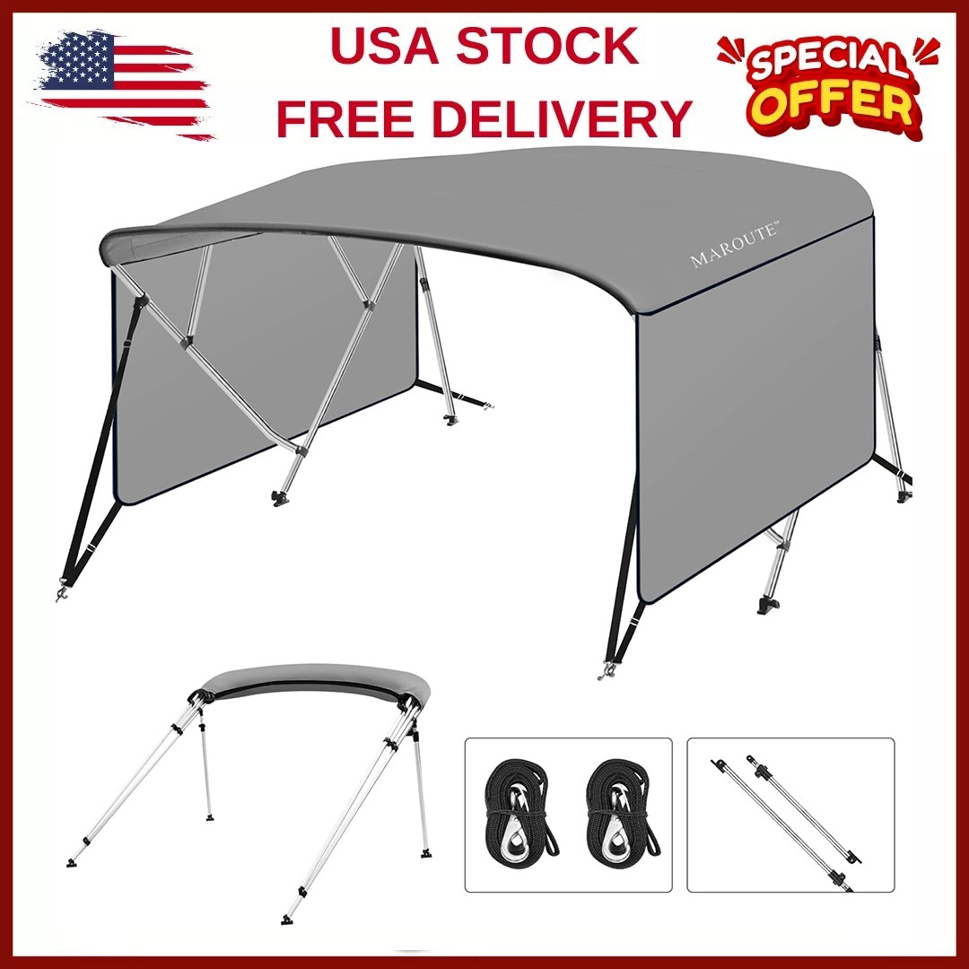 3SIZE 4 Bow Bimini Tops for Boat Cover W/Aluminum Alloy Frame,2Straps,2Rear Pole