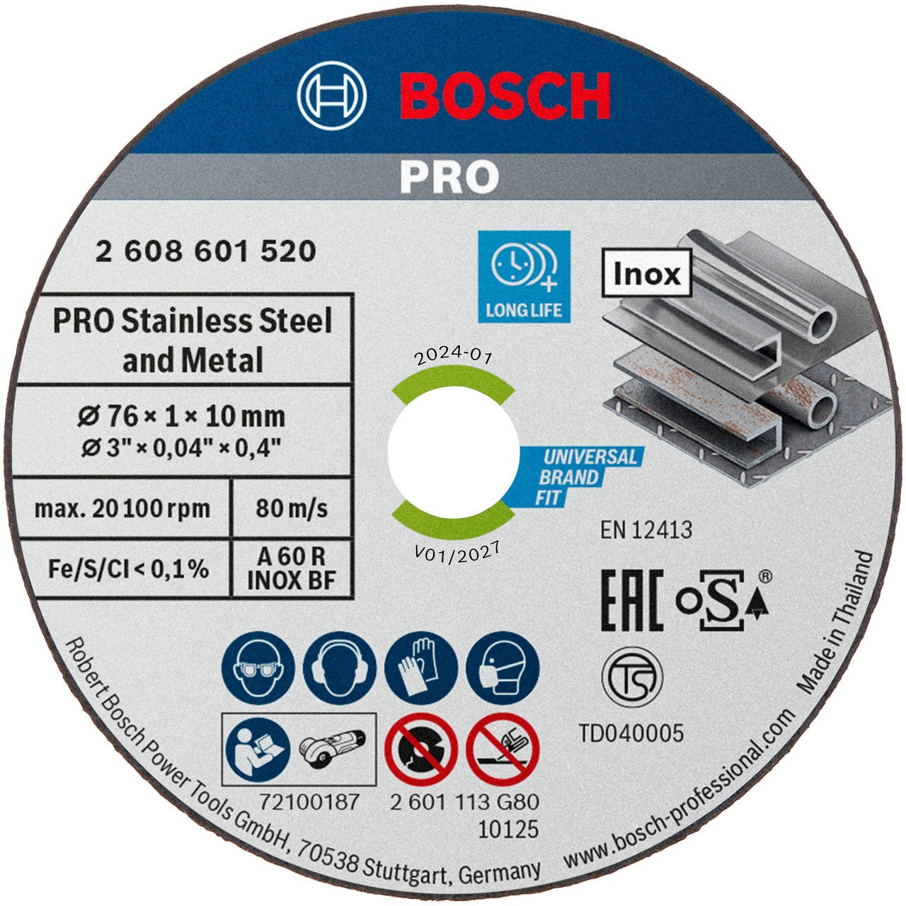 Bosch 2608601520 Expert for Inox Cutting Blades 76mm x 10mm Bore (Pack Of 5)