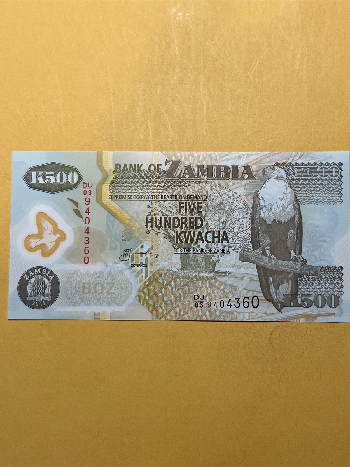 Zambia 500 Kwacha Current Uncirculated Polymer Money - New Issue Dates 2011