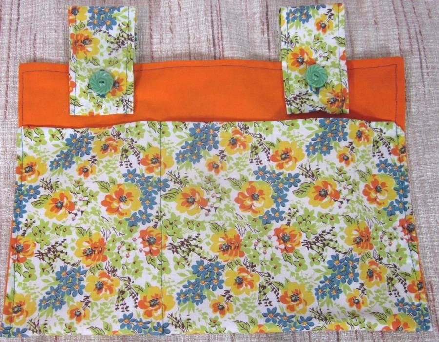 Home Made Walker Bag, 9½" x 14" Flower print with orange lining.