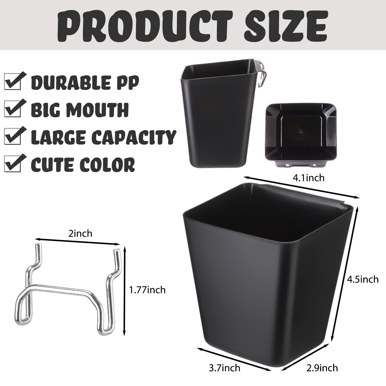 6 Pcs Slatwall Cups with Hook Loops Plastic Large Size Slatwall Bins Organize...