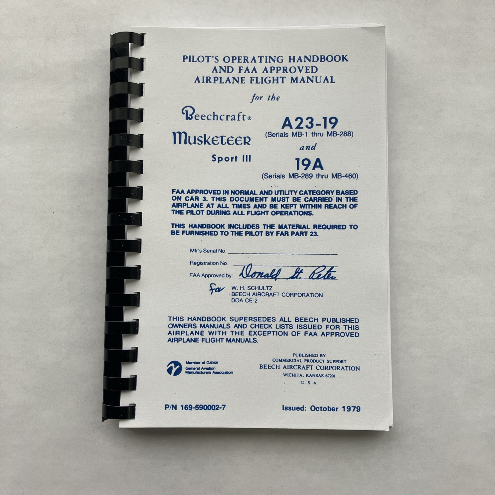 Beech A23-19 & 19A Series Operating Handbook (169-590002-7) - Reproduction