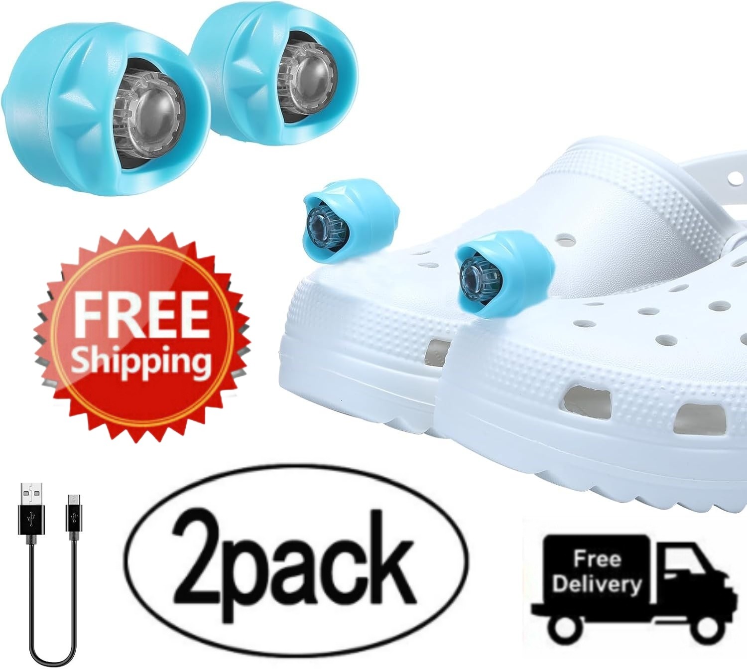 Rechargeable LED Headlights – 2-Pack Waterproof Blue Shoe Lights