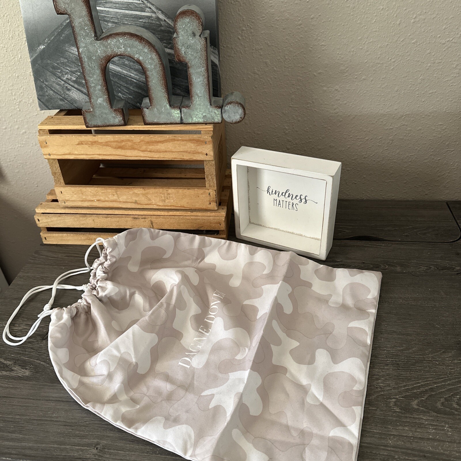 DAGNE DOVER Camouflage Logo Drawstring Dust Bag 13”x17”EUC-MINT