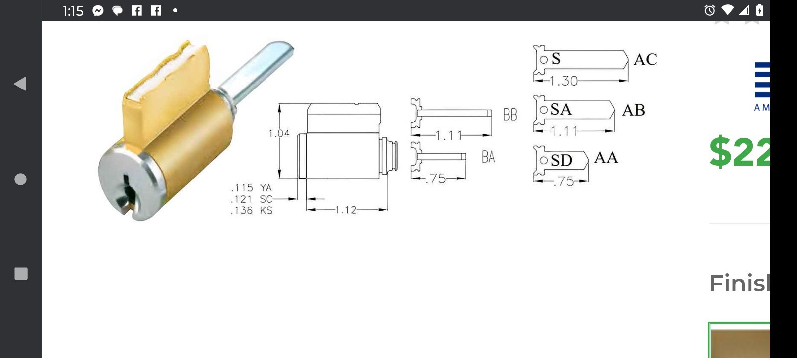 1Pc LSDA 5 Pin Key In Knob Cylinder Solid Brass (LS-K300LSAX26D KD universal use