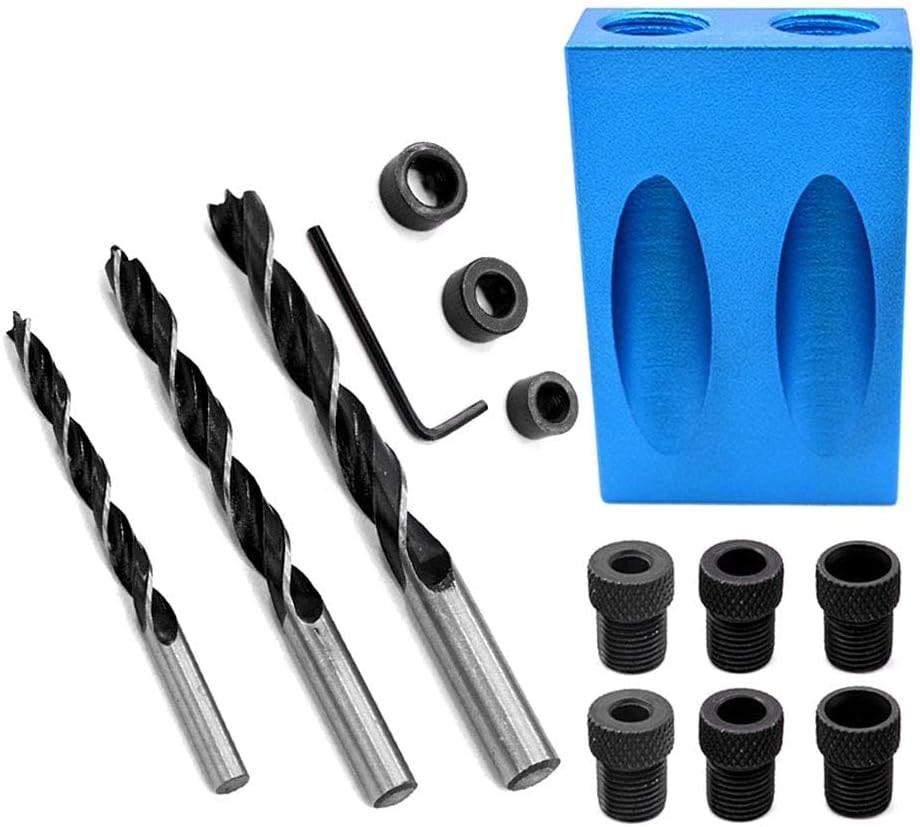 14Pcs Pocket Hole Jig Kit, 15 Degree Woodworking Inclined Hole Jig with 6/8/10Mm