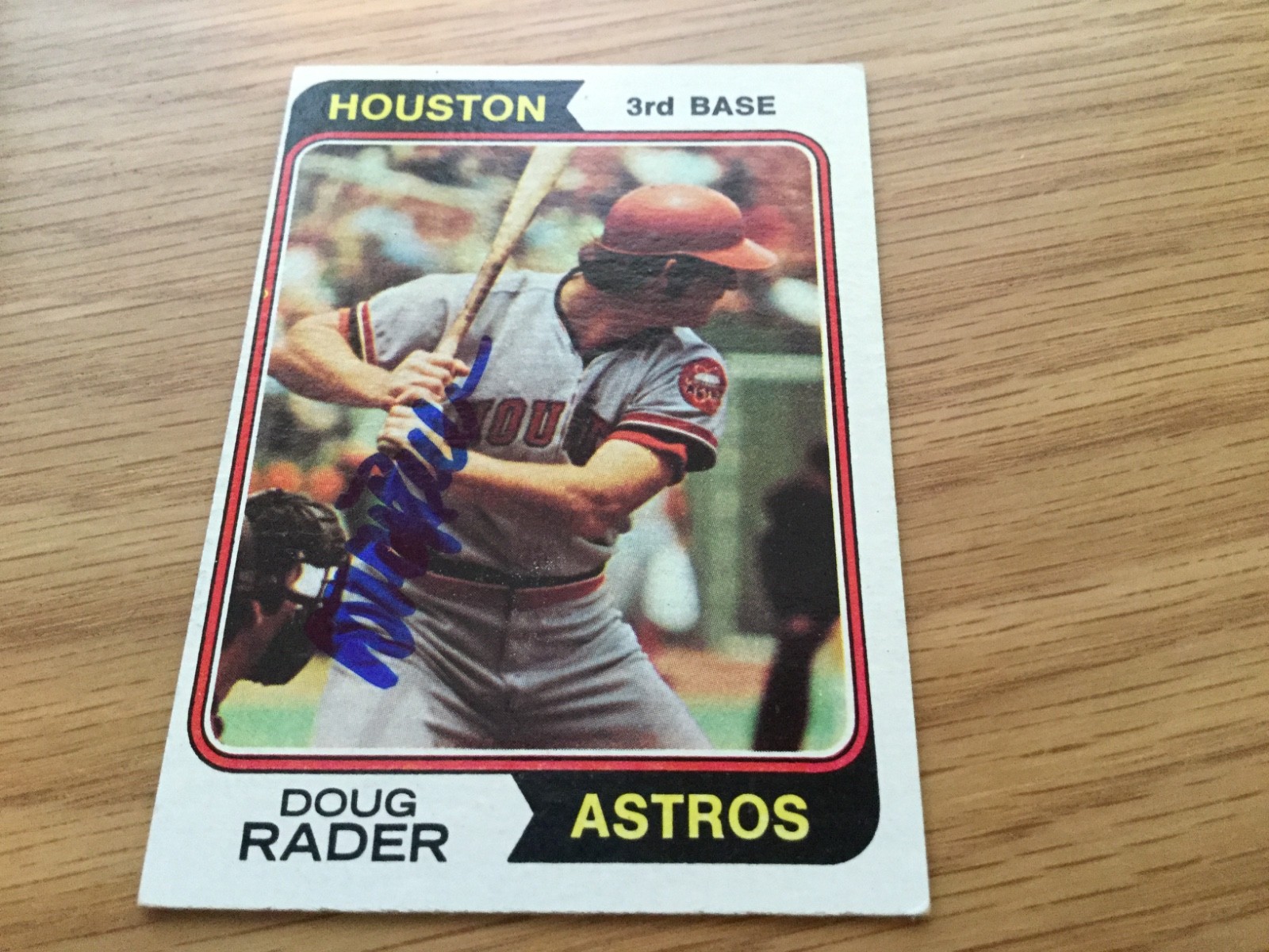 1974 Topps DOUG RADER Autographed Baseball Card HOUSTON ASTROS #395